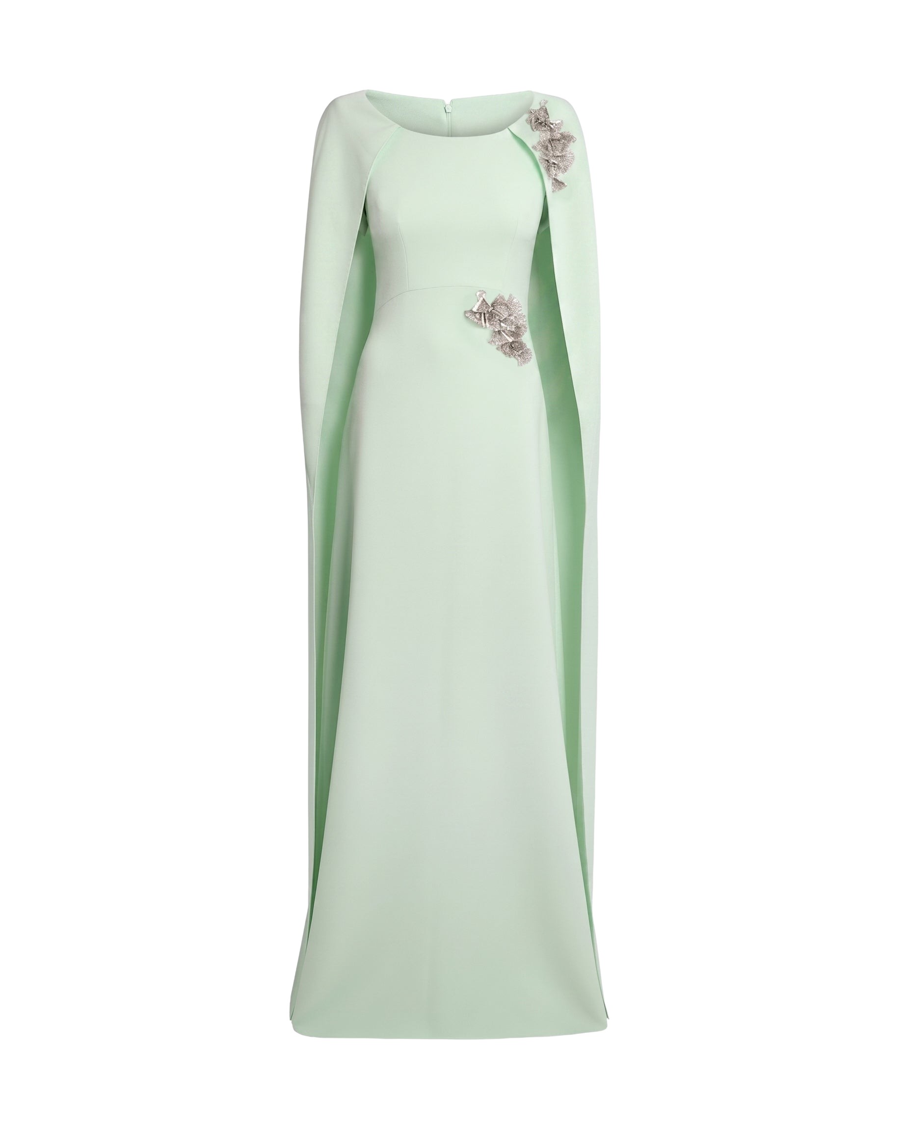 Safiyaa Yuna Long Dress In Sea Glass With Silver -  - Demi-Couture Evening Wear at Coveti