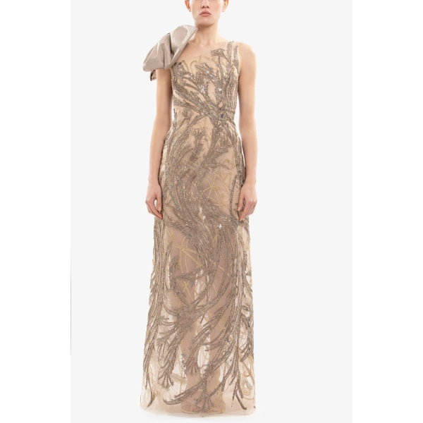 Saiid Kobeisy Asymmetrical Embroidered Dress With Bow, view 2