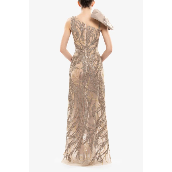 Saiid Kobeisy Asymmetrical Embroidered Dress With Bow, view 3