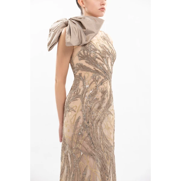 Saiid Kobeisy Asymmetrical Embroidered Dress With Bow, view 6