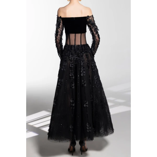 Saiid Kobeisy Beaded Hearts Dress With Velvet Top, view 3