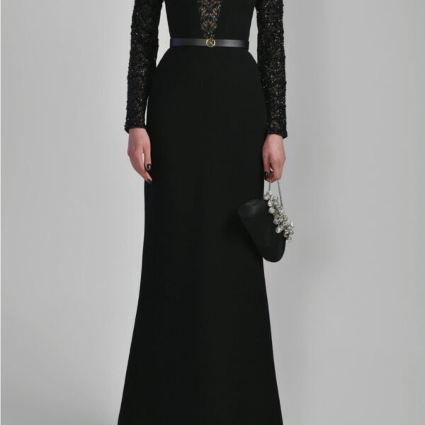 Beaded Long Crepe Dress - Image 5