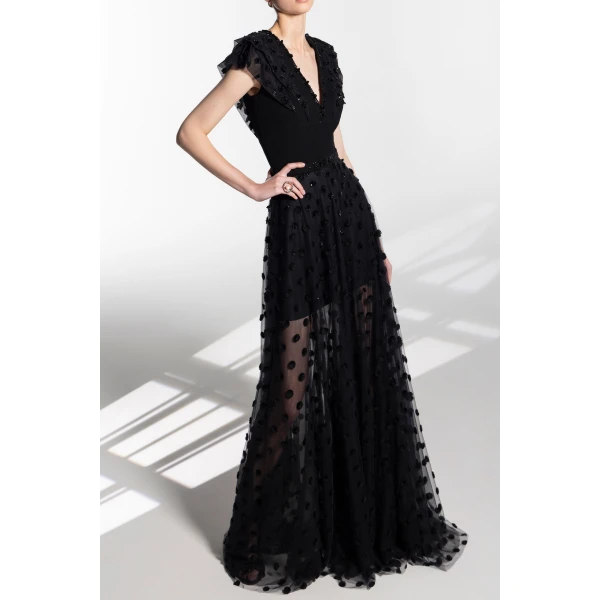 Saiid Kobeisy Beaded Tulle Dress With Polka Dots, view 2