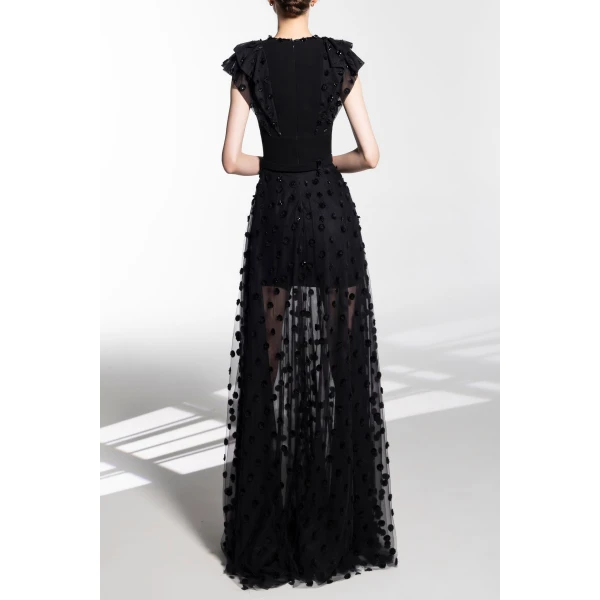 Saiid Kobeisy Beaded Tulle Dress With Polka Dots, view 3