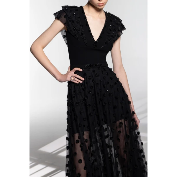 Saiid Kobeisy Beaded Tulle Dress With Polka Dots, view 6