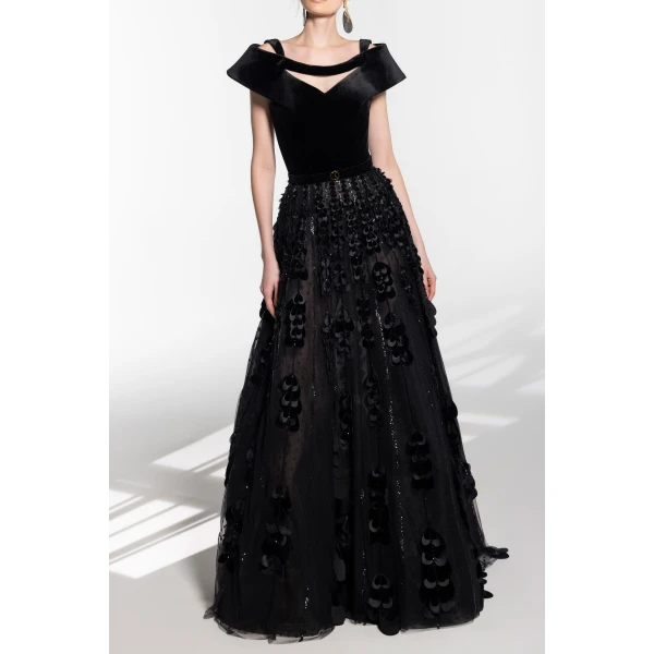 Saiid Kobeisy Beaded Tulle Skirt With Velvet Bodysuit, view 2