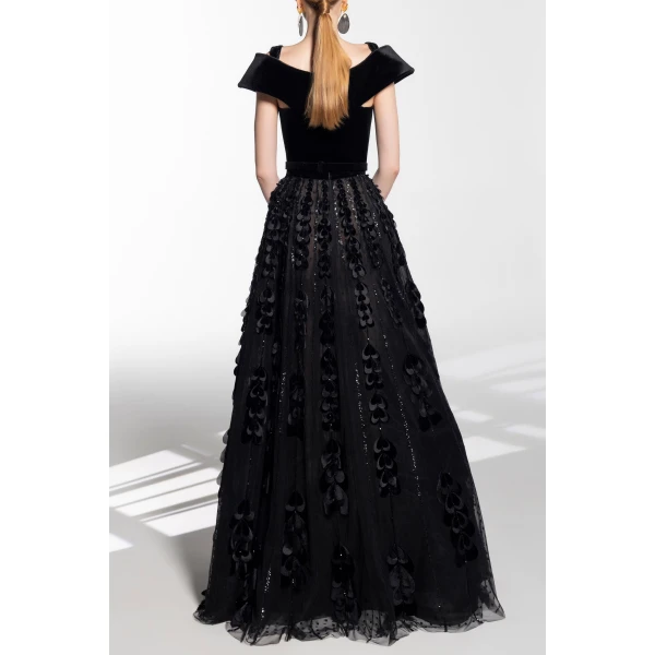 Saiid Kobeisy Beaded Tulle Skirt With Velvet Bodysuit, view 3