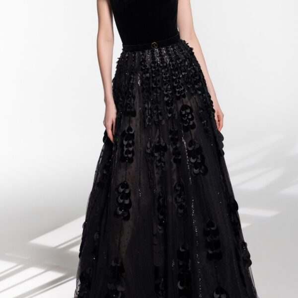 Beaded Tulle Skirt With Velvet Bodysuit - Image 5