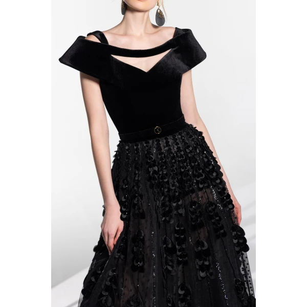 Saiid Kobeisy Beaded Tulle Skirt With Velvet Bodysuit, view 6