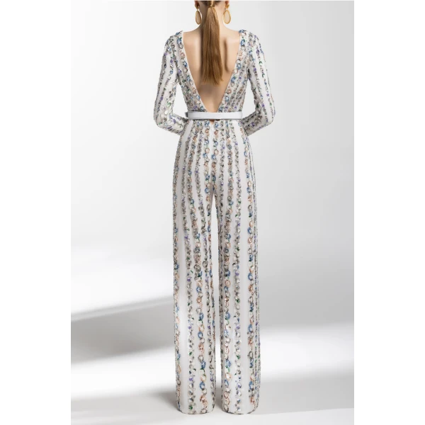 Saiid Kobeisy Canton Crepe Beaded Jumpsuit With A Wrapped Top, view 3