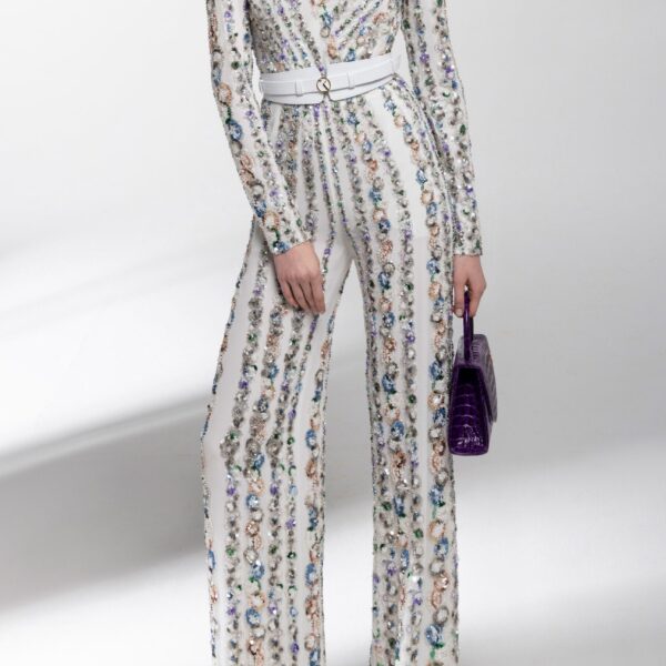 Canton Crepe Beaded Jumpsuit With A Wrapped Top - Image 5