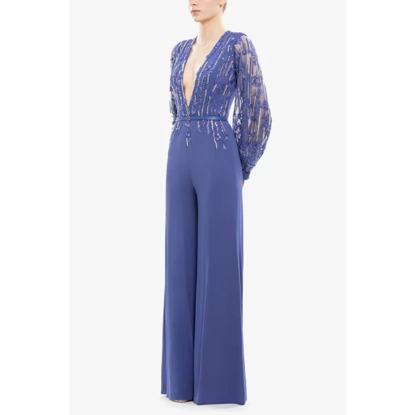 Saiid Kobeisy Crepe Beaded Jumpsuit, view 4