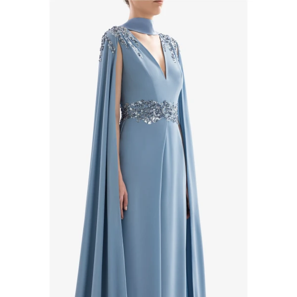 Crepe Dress With Cape - Image 6