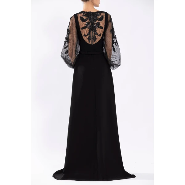 Saiid Kobeisy Crepe Dress With Envelope Skirt And A Beaded Top And Sleeves, view 3