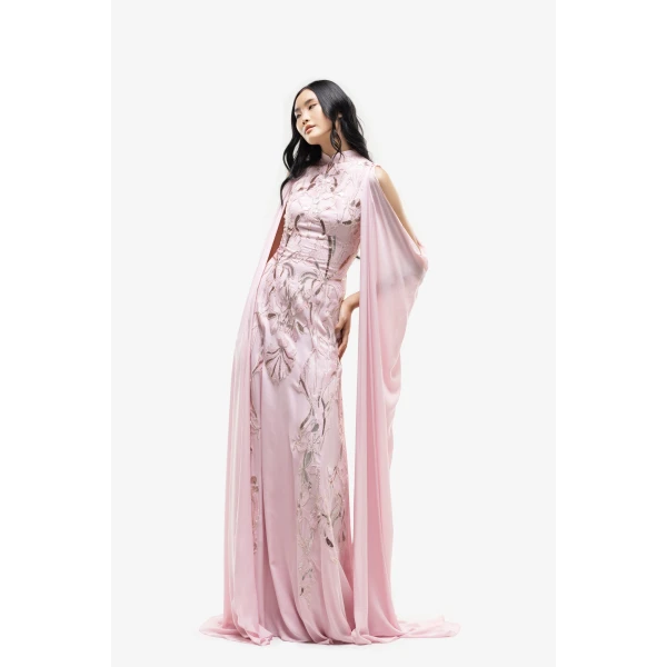 Saiid Kobeisy Crepe Georgette Dress With Draped Sleeves, view 2