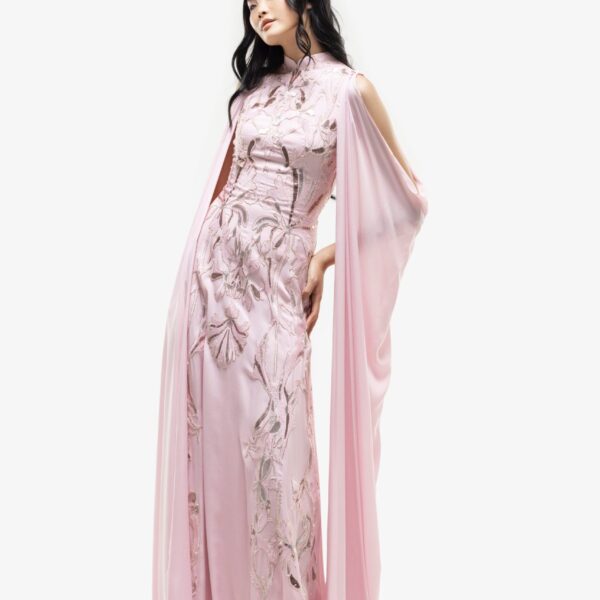 Crepe Georgette Dress With Draped Sleeves - Image 5