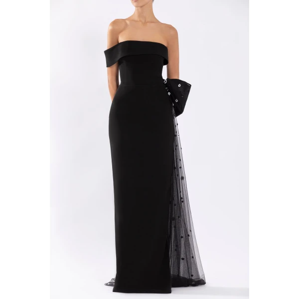 Saiid Kobeisy Crepe Off-Shoulder Dress With A Tulle Bow And Tail On The Back, view 2