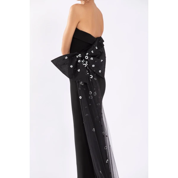 Saiid Kobeisy Crepe Off-Shoulder Dress With A Tulle Bow And Tail On The Back, view 4
