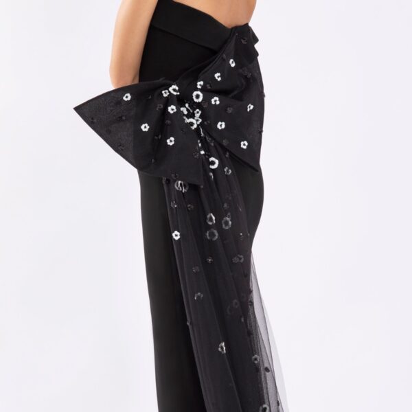 Crepe Off-Shoulder Dress With A Tulle Bow And Tail On The Back - Image 6