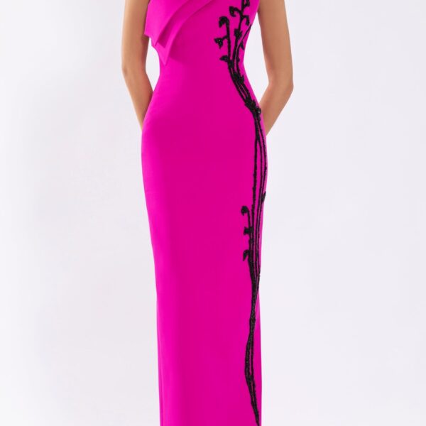 Crepe Off-Shoulder Dress With Beading - Image 5