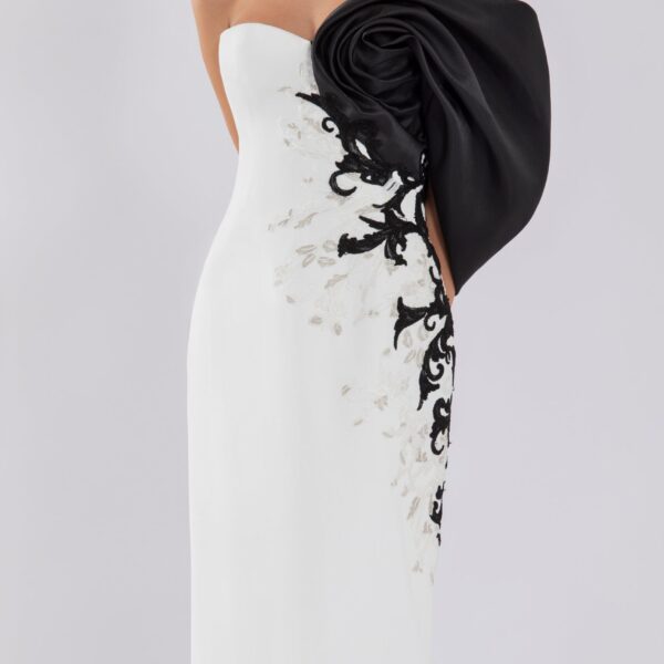 Crepe Straight Fit Dress With Mikado One Sided Off-Shoulder Sleeve - Image 6