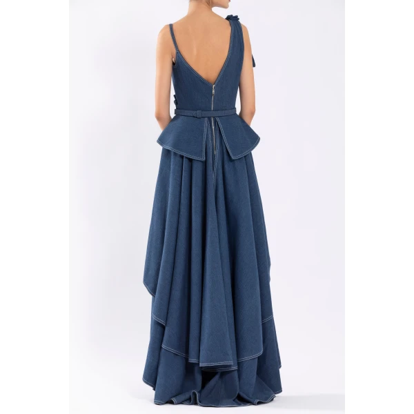 Saiid Kobeisy Denim Dress With Floral Embroidery, view 3