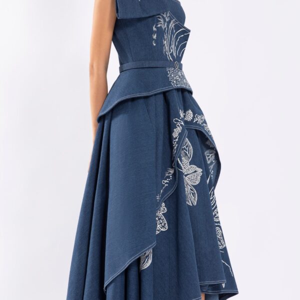 Denim Dress With Floral Embroidery - Image 6