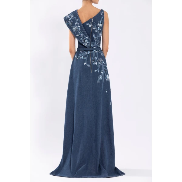Saiid Kobeisy Denim Dress With Printed Embroidery, view 3