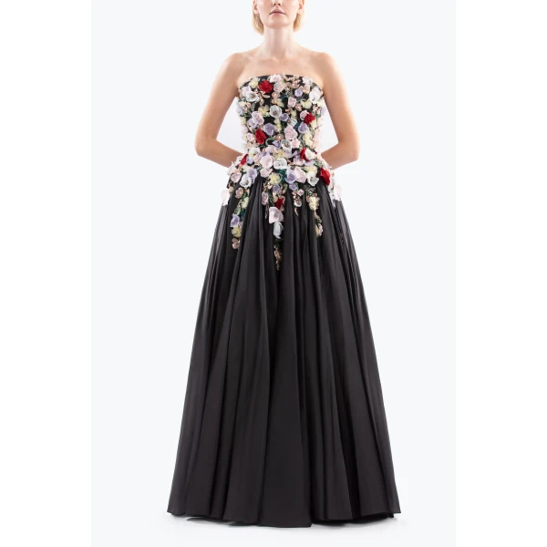 Saiid Kobeisy Embellished 3D Flowers Taffeta Gown, view 2