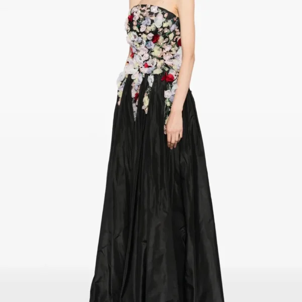 Embellished 3D Flowers Taffeta Gown - Image 6