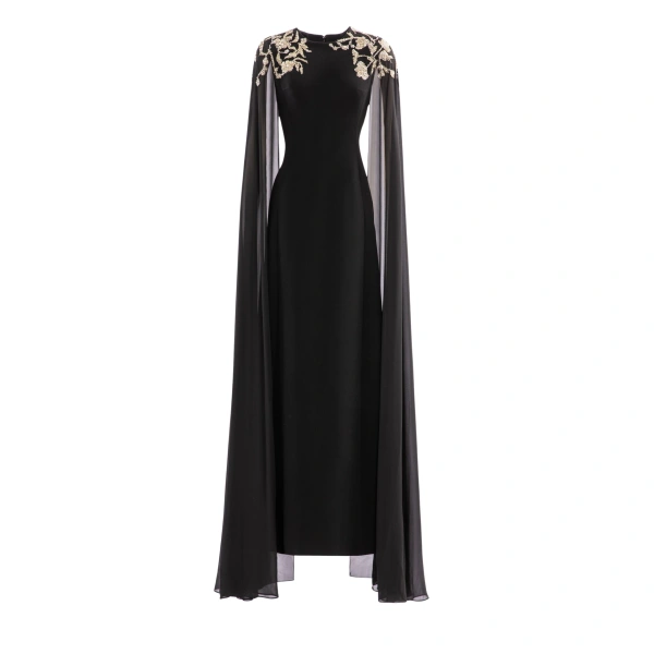 Embellished Crepe Kaftan in Black