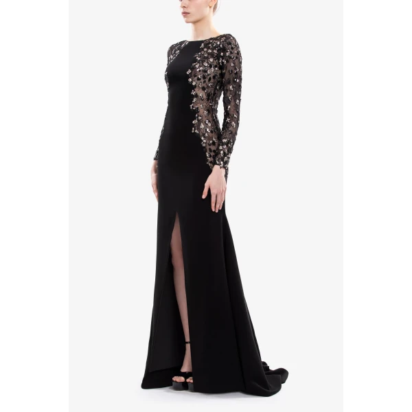 Saiid Kobeisy Embellished Crepe Long Dress, view 6