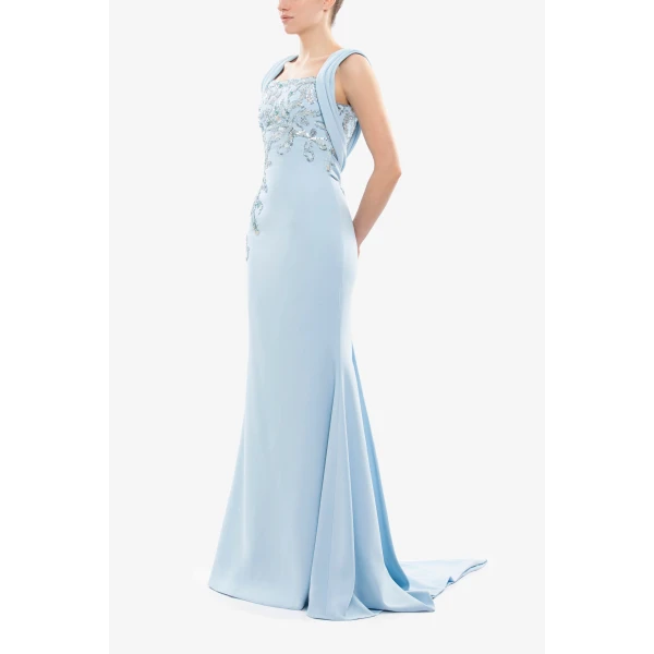 Saiid Kobeisy Embellished Long Crepe Dress, view 3