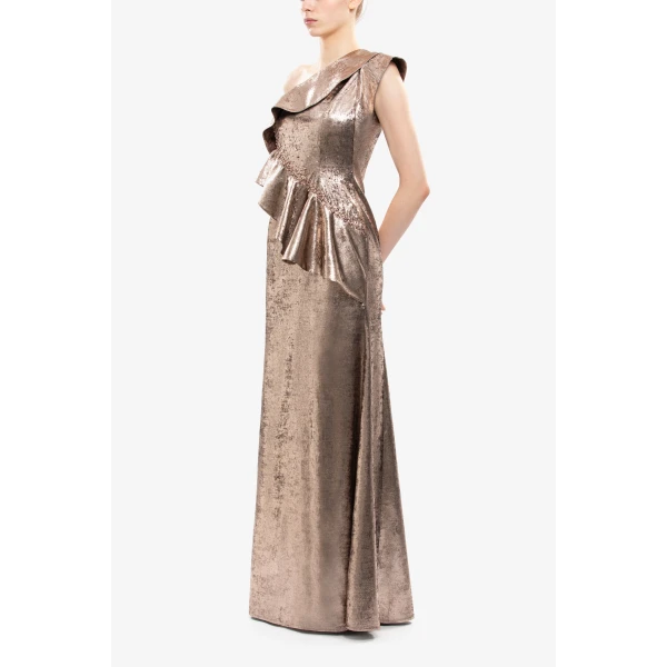 Saiid Kobeisy Embellished One-Shoulder Lamé Dress, view 3