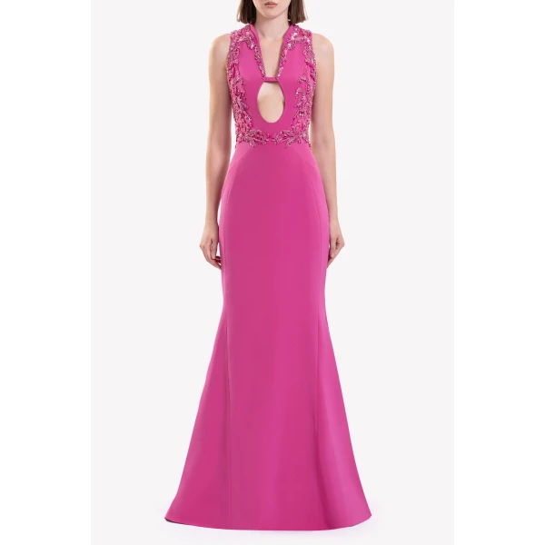 Saiid Kobeisy Embroidered Crepe Dress, view 3