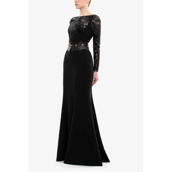 Saiid Kobeisy Embroidered Crepe Dress, view 3