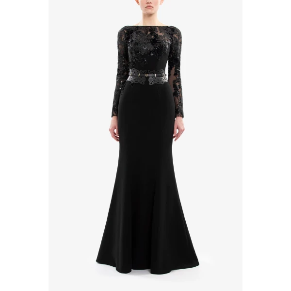 Saiid Kobeisy Embroidered Crepe Dress, view 5