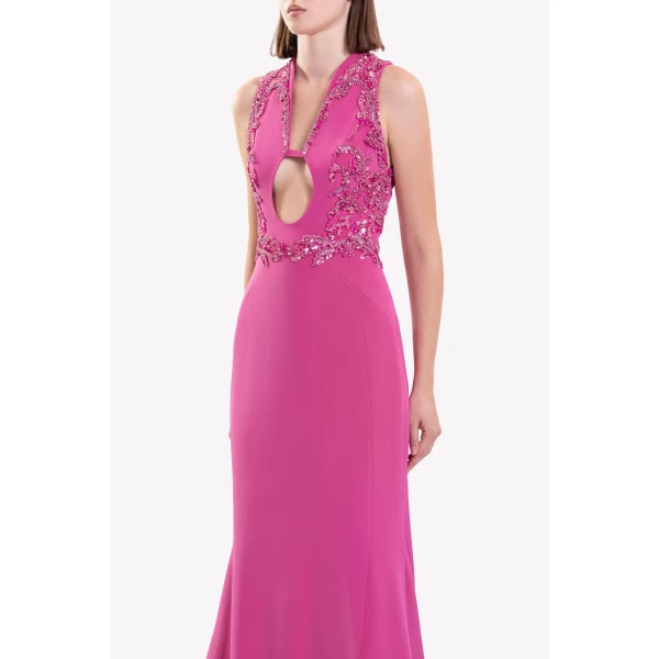 Saiid Kobeisy Embroidered Crepe Dress, view 6