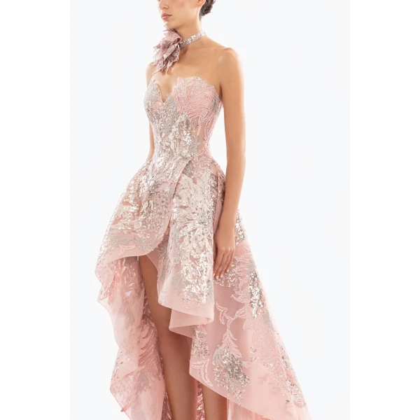 Saiid Kobeisy Embroidered High-Low Dress, view 4