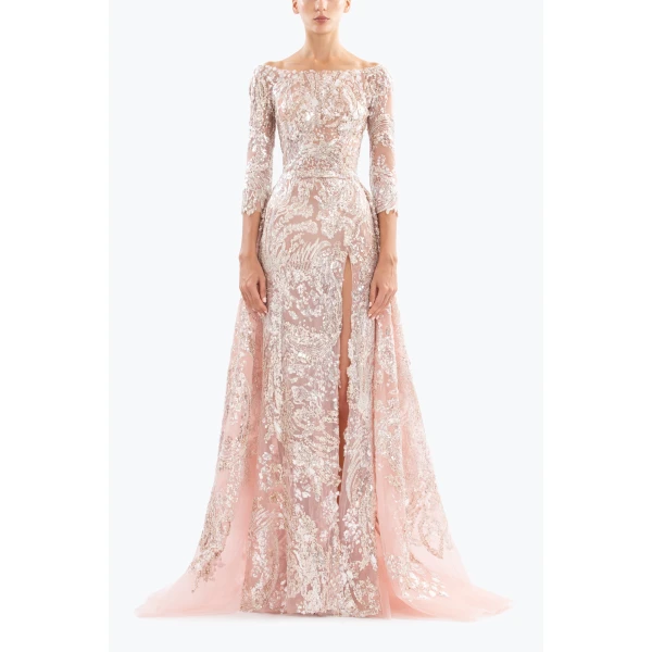 Saiid Kobeisy Embroidered Long Dress With Overskirt, view 2