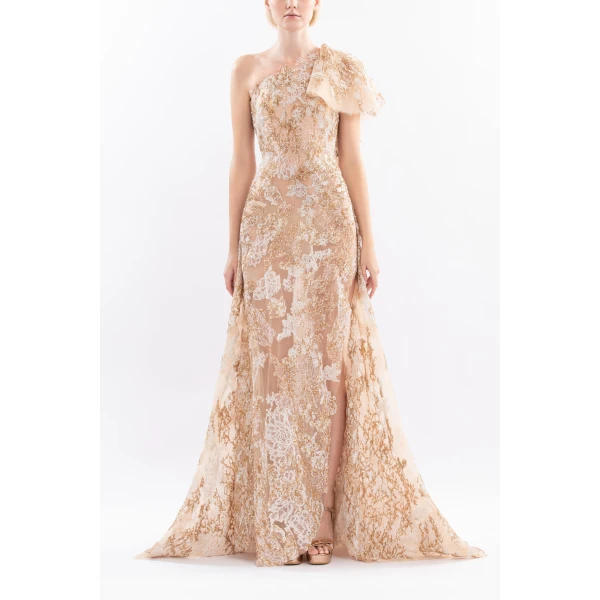 Saiid Kobeisy Embroidered One-Shoulder Dress, view 2