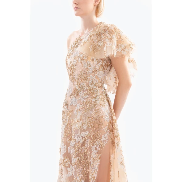 Saiid Kobeisy Embroidered One-Shoulder Dress, view 6