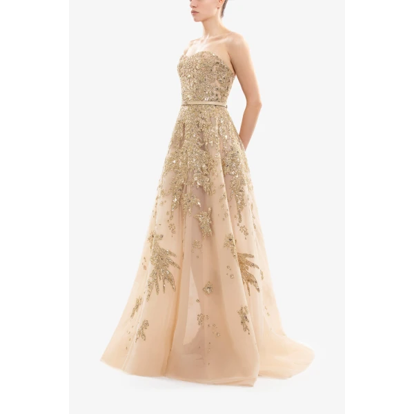Saiid Kobeisy Embroidered Strapless Dress, view 3