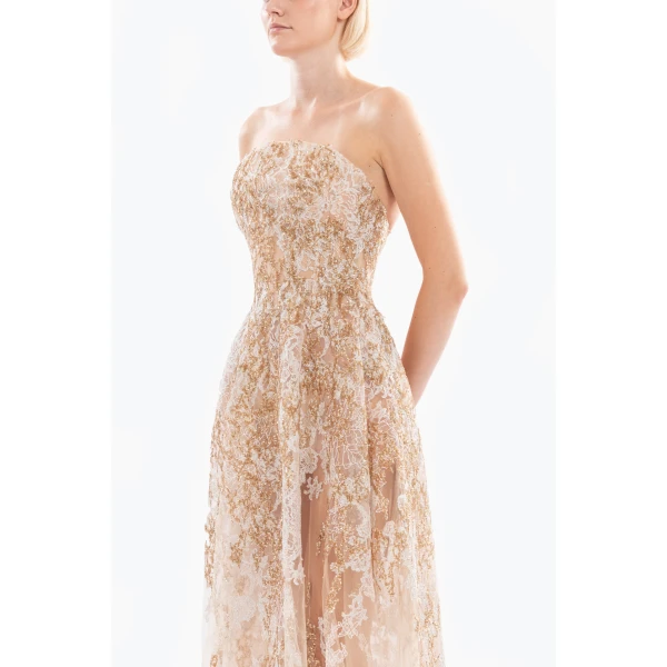 Saiid Kobeisy Embroidered Strapless Dress, view 6