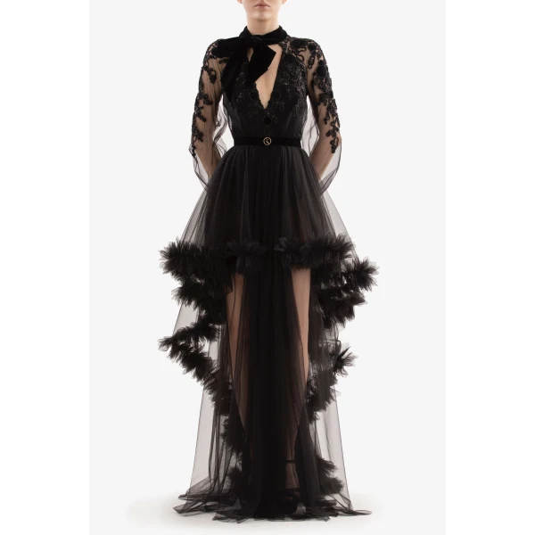 Embroidered Tulle Dress With Ruffles - Image 5