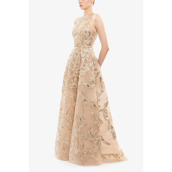 Saiid Kobeisy Embroidered Tulle Long Dress, view 3