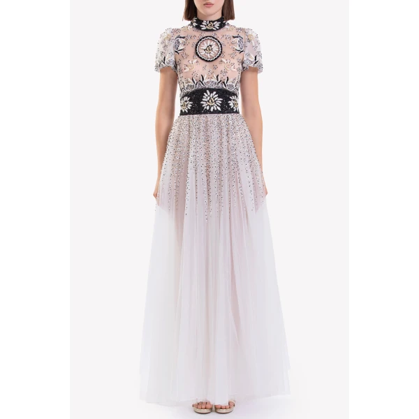 Saiid Kobeisy Embroidered Tulle Midi Dress, view 3