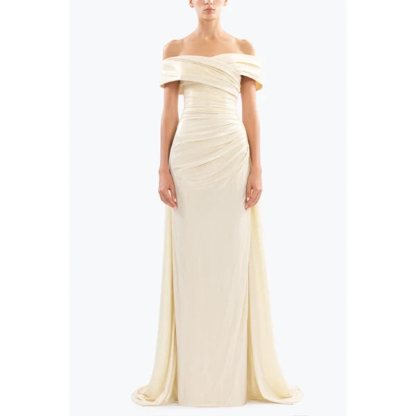 Saiid Kobeisy Gold Lame Off-Shoulder Dress, view 2