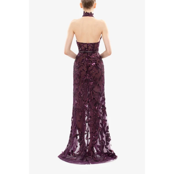 Saiid Kobeisy Halter Neck Embroidered Tulle Dress, view 6