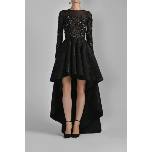 Saiid Kobeisy High-Low Brocade Beaded Dress, view 2